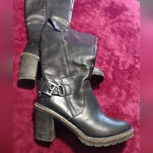 Black Moto Block Heel Boots